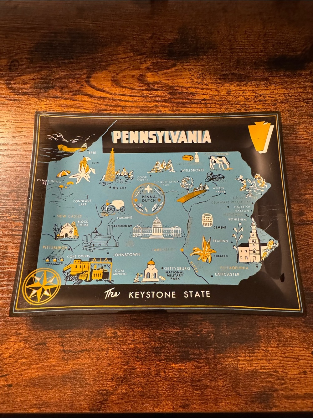 Vintage Pennsylvania Glass Souvenir Trinket Dish